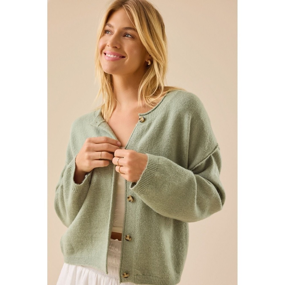 Altar'd State Sage Green Button Front Knit Cardigan Sweater Size XXL